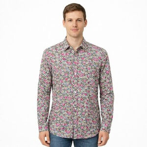 Grand Frank Stockholm Multi Floral Rose Print Dress Shirt Mens Size 15.5 Slim